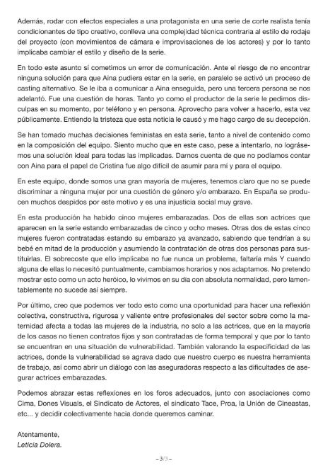 Leticia Dolera rompe su silencio y justifica que despidiera a Aina Clotet por estar embarazada 3 folio 3