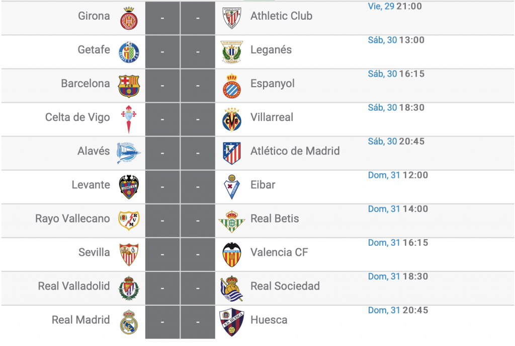 LaLiga: horarios y enfrentamientos de la jornada 29 1 Captura de pantalla 2019 03 28 a las 15.32.45
