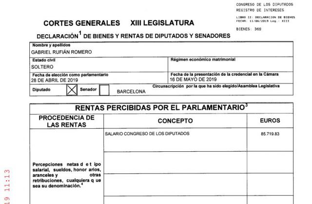 El sueldo de Gabriel Rufián, mayor que el de Pedro Sánchez 1 Salario Congreso de los diputados