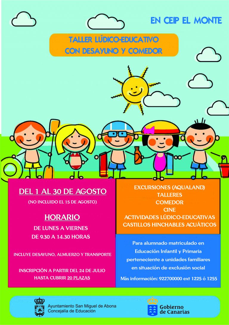 Abierto el plazo para la inscripción en los Talleres Lúdico-Educativos en CEIP El Monte