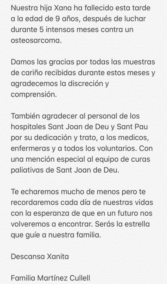 Así ha comunicado Luis Enrique la muerte de su hija de 9 años 1 comunicado luis enrique