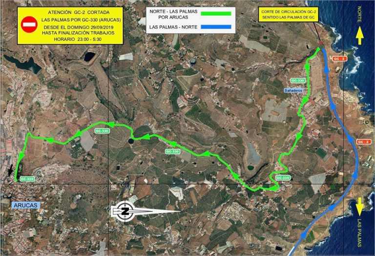 Cierre de la GC 2 sentido Las palmas de Gran Canaria por obras durante la madrugada