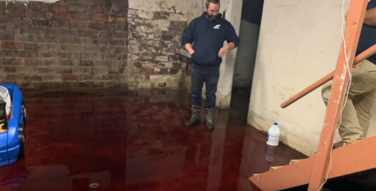 Un problema en el sistema de drenaje de un matadero tiñe de sangre y vísceras la casa de una familia vecina