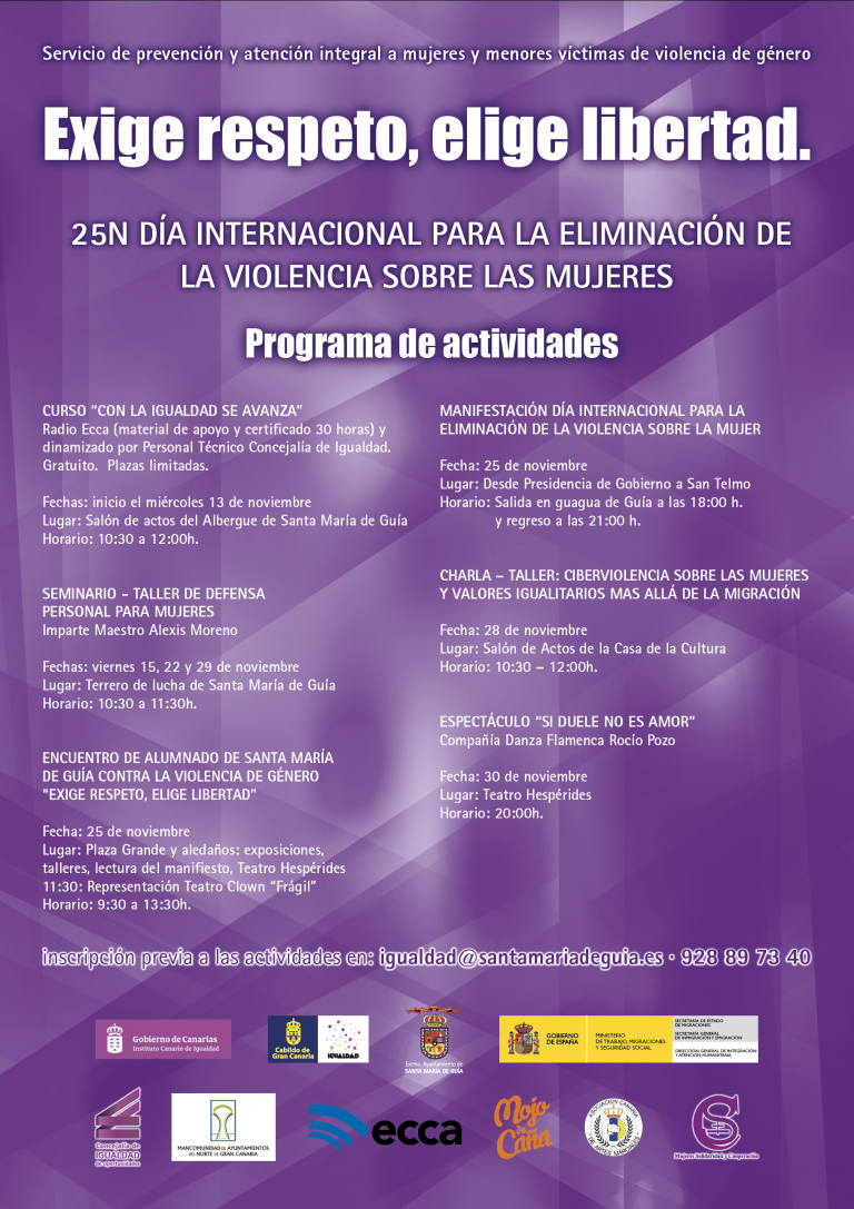 Charlas, talleres, teatro y danza en noviembre en Santa María de Guía para conmemorar el Día Internacional para la Eliminación de la Violencia sobre las Mujeres