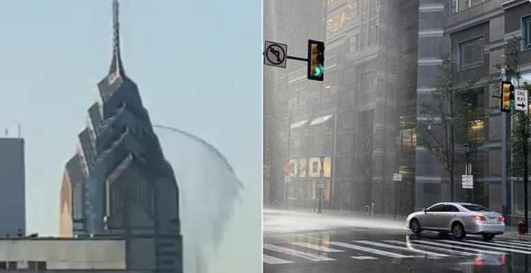 Un fallo en el sistema antiincendios provoca una catarata de agua en un rascacielos de Filadelfia