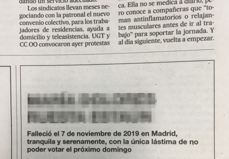 La curiosa esquela que ha aparecido publicada este viernes en 'El País'