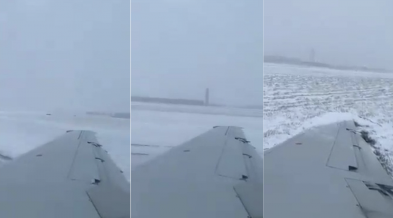 Un avión comercial derrapa durante el aterrizaje en una pista helada