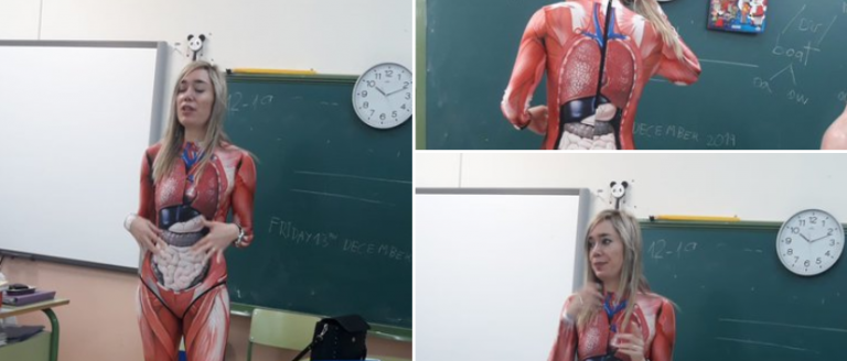Una profesora española se viste de cuerpo humano para enseñar anatomía y se convierte en viral