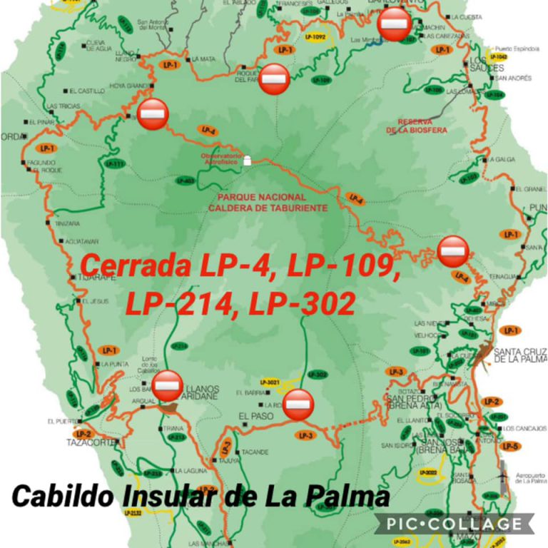 Cierre de diversas vías en La Palma por el fuerte viento