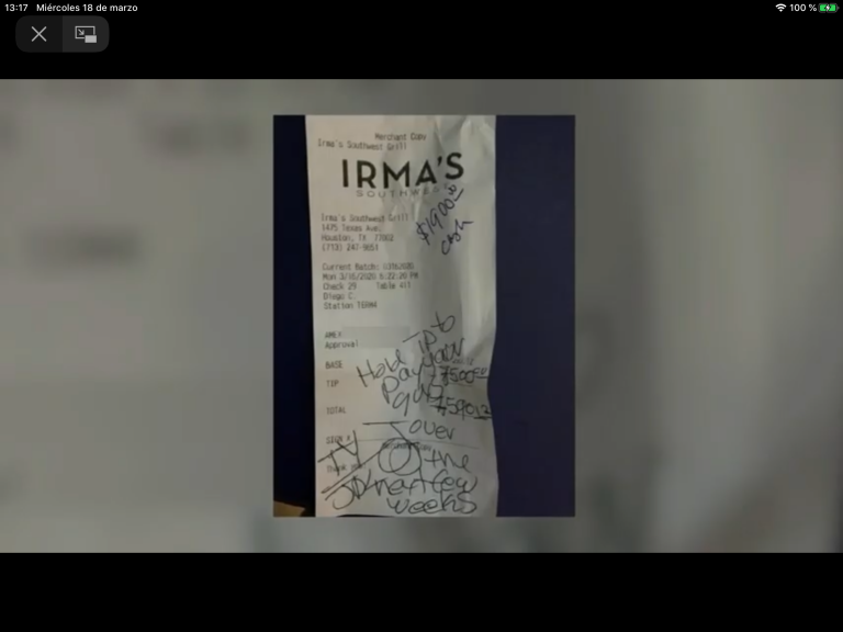 Un hombre deja una propina de casi 10.000 dólares tras el anuncio del cierre de bares y restaurantes