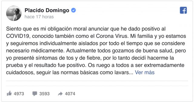 El tenor Plácido Domingo da positivo por coronsvirus 1 BB691ECA F9D4 4EAC 84DB CB4E05110C80