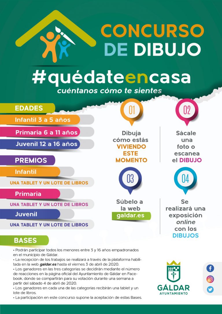El Ayuntamiento de Gáldar invita a los escolares a dibujar y compartir la experiencia de quedarse en casa