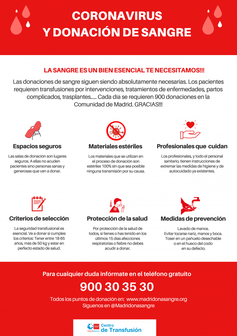 Sanidad pide a los madrileños que acudan a donar sangre