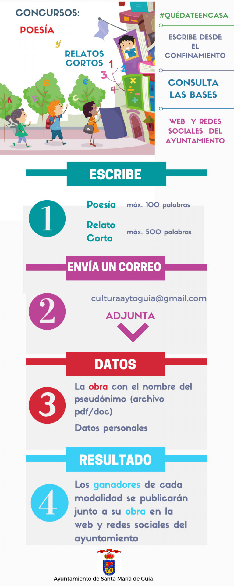 El Ayuntamiento de Santa María de Guía da a conocer las bases de los concursos de Poesía y Relatos Cortos ‘Desde el confinamiento’ convocados para los niños y jóvenes del municipio