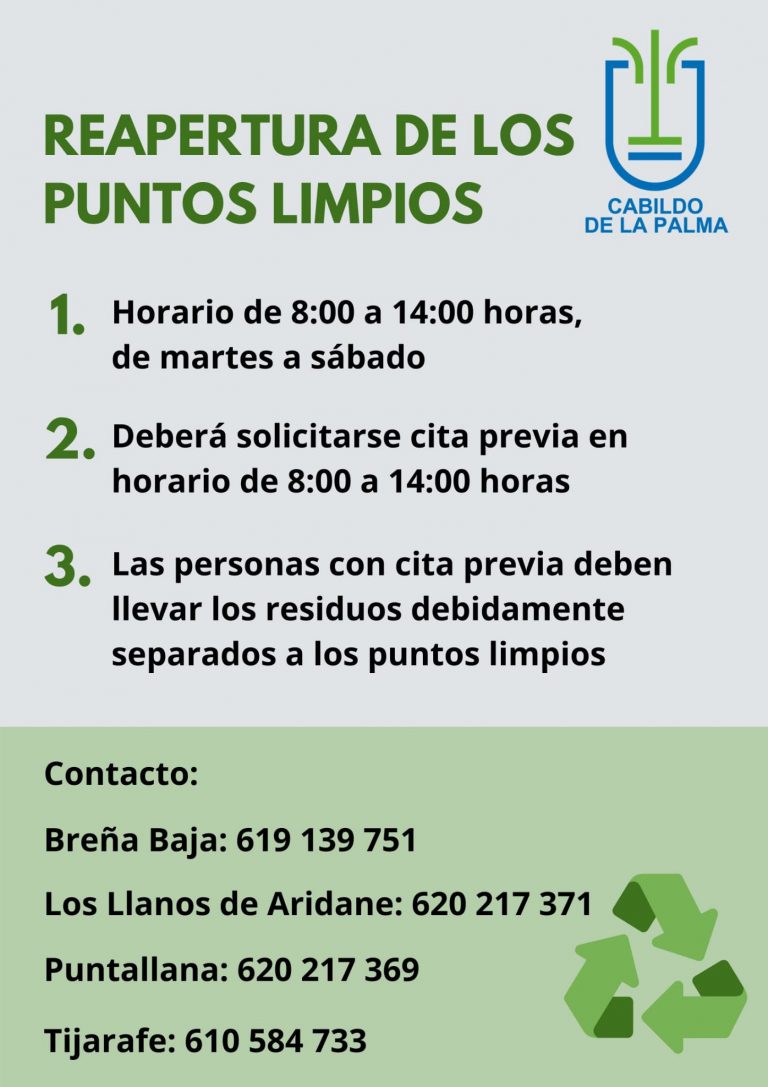 El Cabildo reabre la Red de Puntos Limpios en La Palma con restricciones para garantizar la seguridad de trabajadores y usuarios