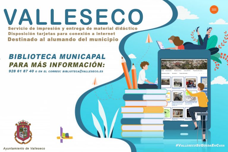 El Ayuntamiento de Valleseco enviará material formativo a los domicilios del alumnado con dificultades