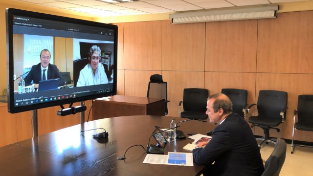 El Ayuntamiento potencia la colaboración con el Colegio Oficial de Farmacéuticos para garantizar la seguridad sanitaria en la capital 1 Videoconferencia Colegio Oficial Farmacéuticos 1