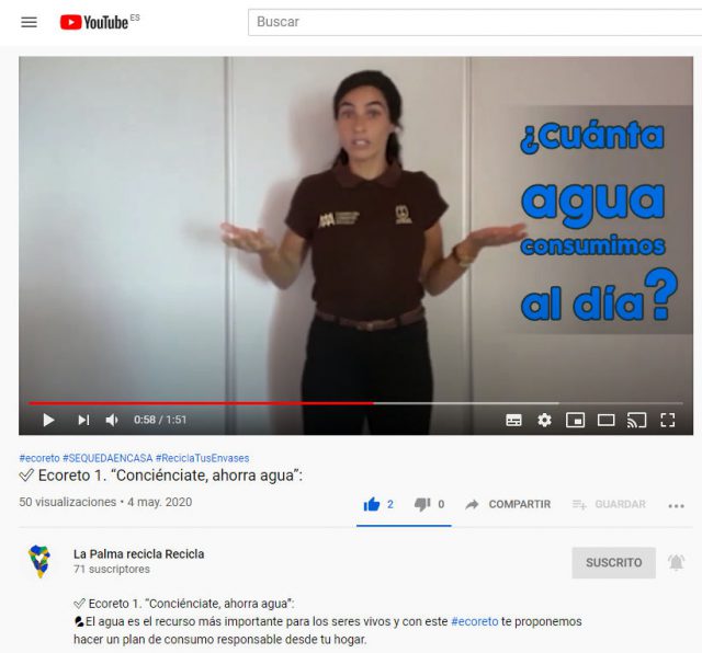 La Palma Recicla se queda en casa Youtube ECOreto Ahorra agua