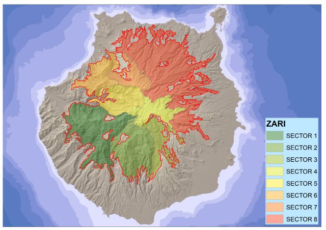 Mapa de las distintas Zonas de Alto Riesgo de Incencio de Gran Canaria.