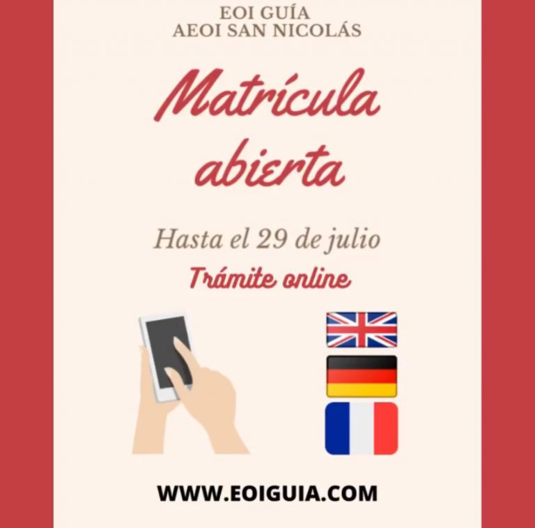 Matrícula abierta en la Escuela Oficial de Idiomas de Santa María de Guía para el curso 2020-2021