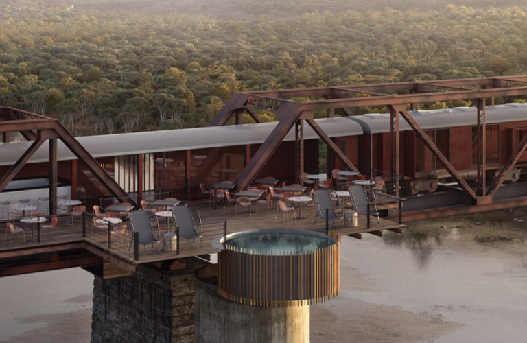 Transforman un antiguo tren varado en las vías de un puente en un hotel de superlujo