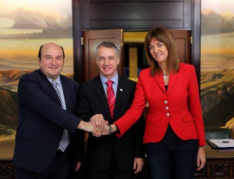 Urkullu, Ortuzar y Mendia suscriben el pacto que reedita la coalición de Gobierno PNV-PSE