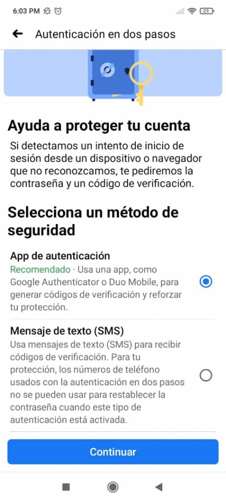 Facebook valida por mensajes de texto