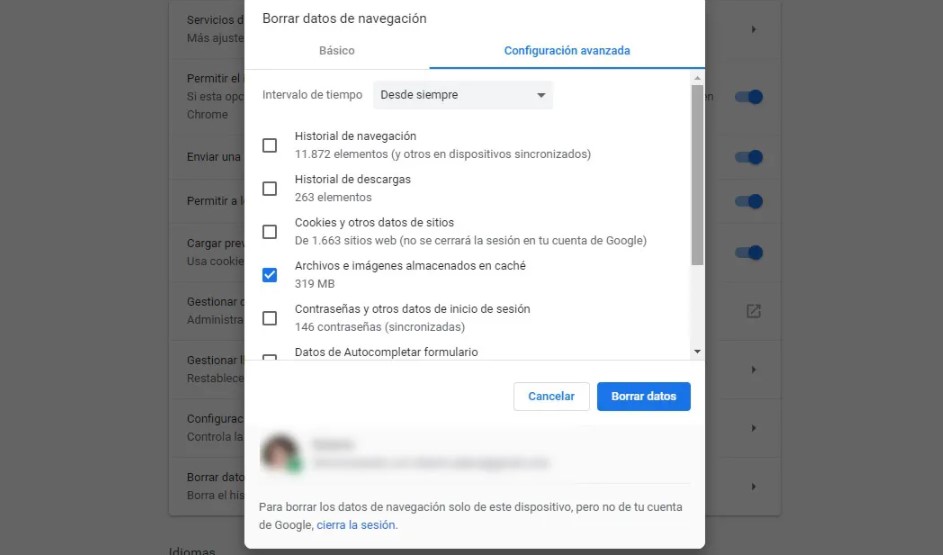 archivos temporales en Google Chrome