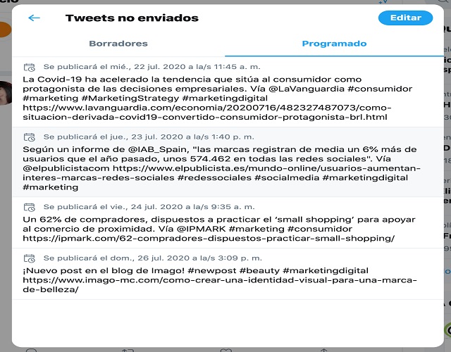 Twitter visualizar, editar, eliminar
