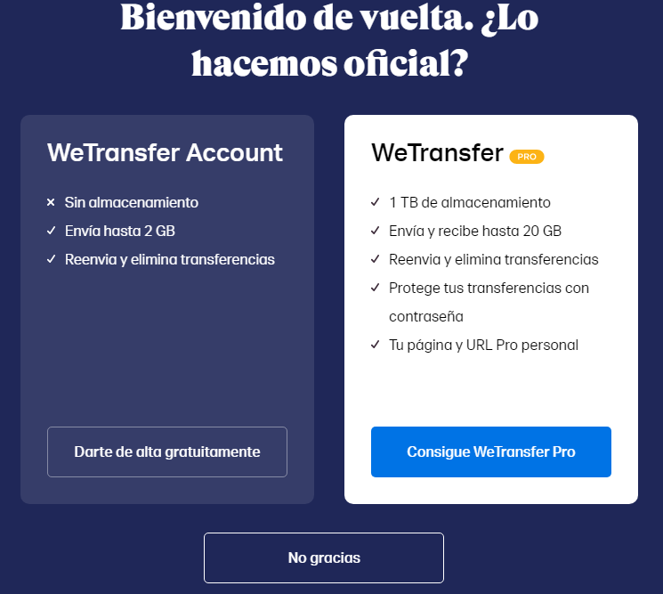 WeTransfer Pro ¿cuál es la diferencia?