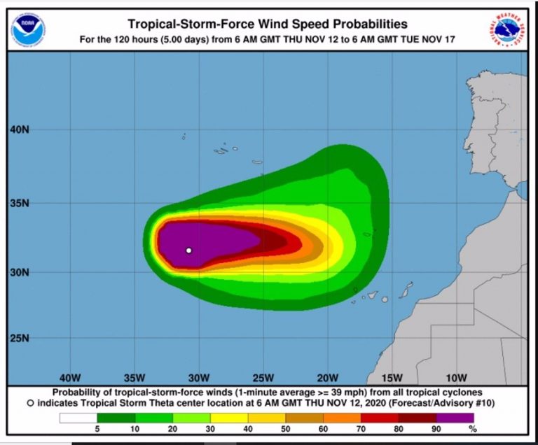 La AEMET advierte que el ciclón tropical 'Theta' se acerca a Canarias