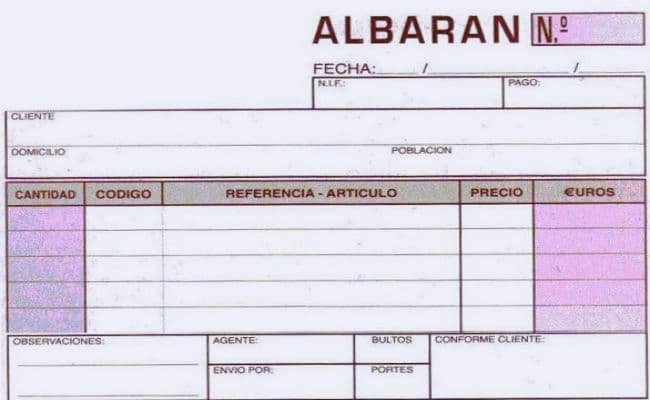 Tipos de albarán