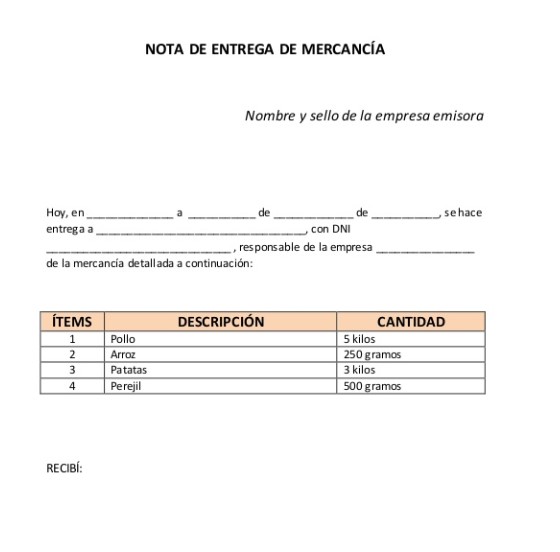 Otros documentos de nota de entrega