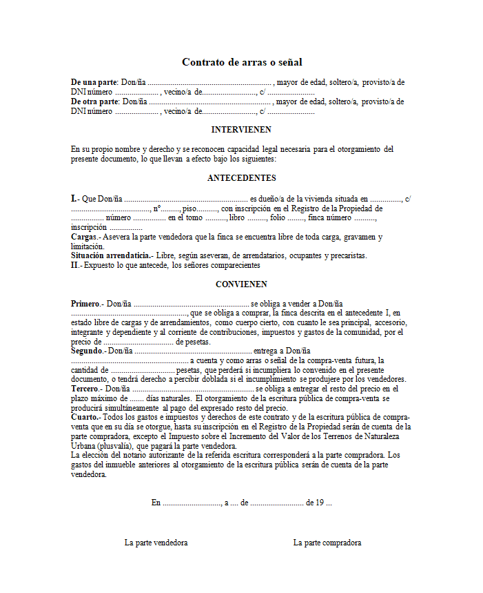 ¿Qué contiene un contrato de arras?