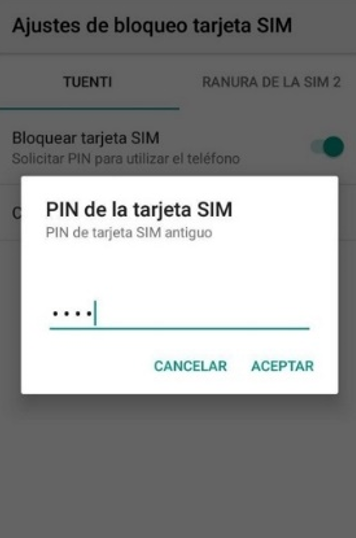 pasos para  cambiar el pin de la tarjeta sim