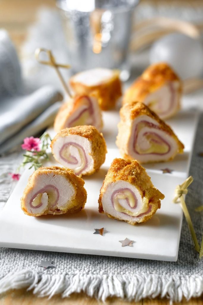 Canapé frío de queso y jamón