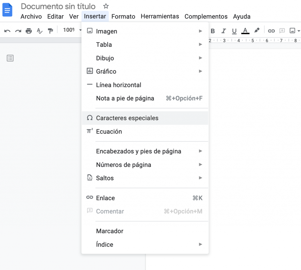 Insertar símbolos especiales