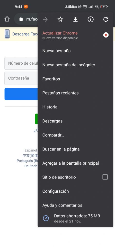 Paso 3: Configura las opciones en Chrome para Facebook