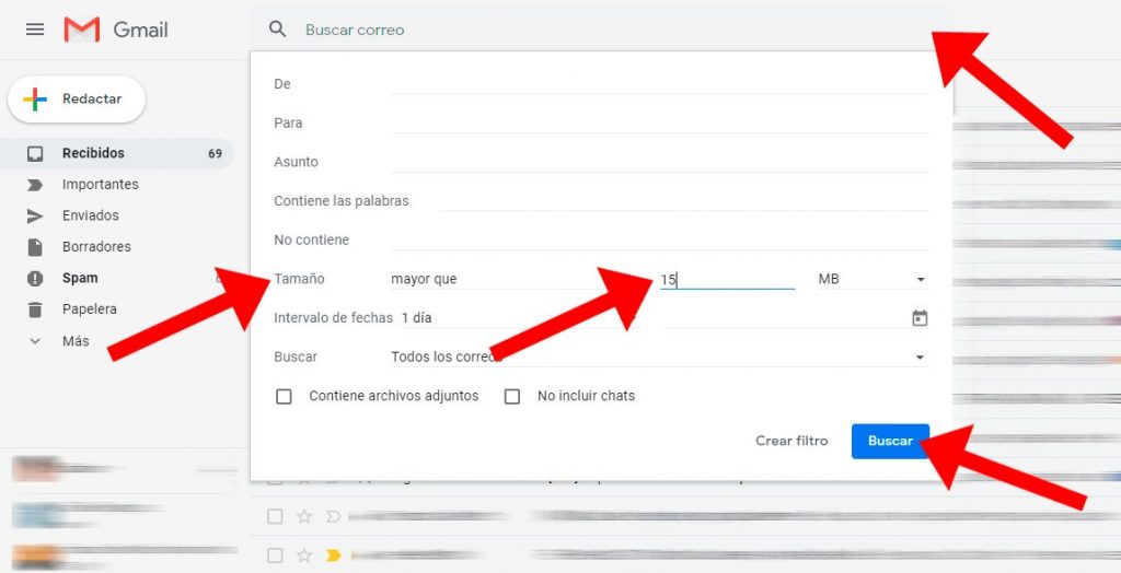 Elimina archivos pesados