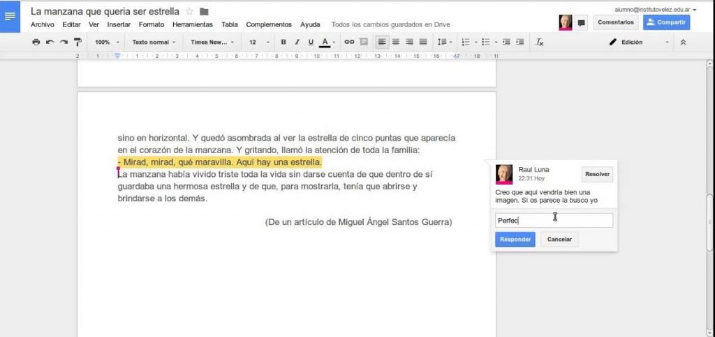 Etiquetar a alguien en Docs