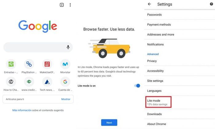 Cómo ahorrar datos en tu móvil con Google Chrome 3 Cómo activar el modo lite de Google
