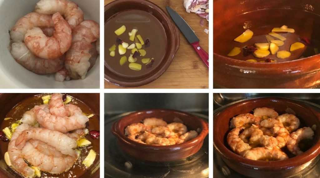 Elaboración de las gambas al ajillo
