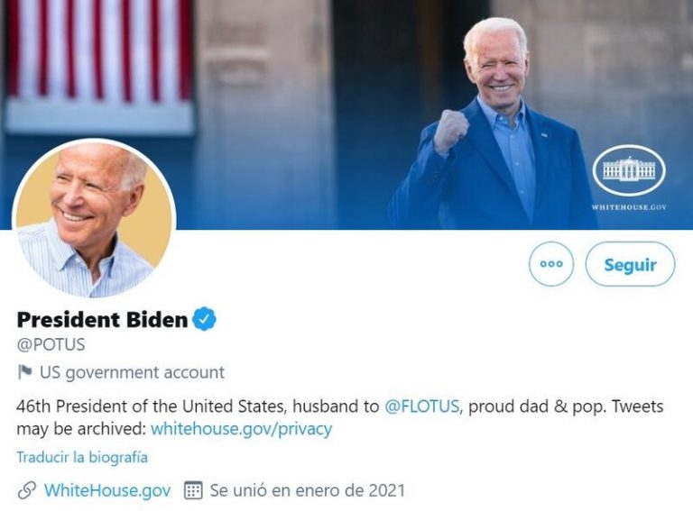 Twitter traspasa @POTUS y @WhiteHouse a Biden con 0 seguidores