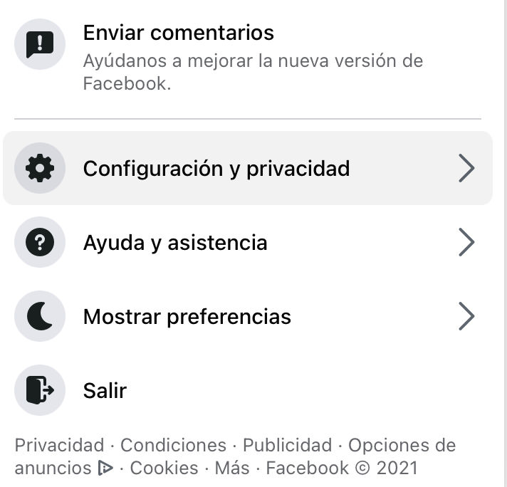 Facebook: así puedes crear una copia de seguridad de fotos y vídeos 2 Opción de "Configuración y privacidad" en Facebook
