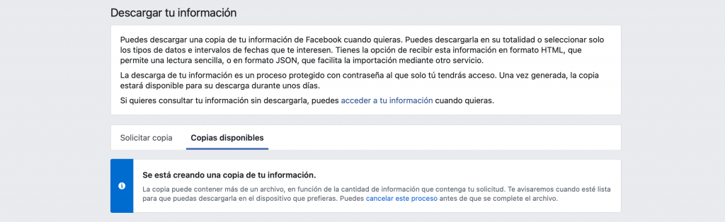Facebook: así puedes crear una copia de seguridad de fotos y vídeos 7 Copias de seguridad disponibles