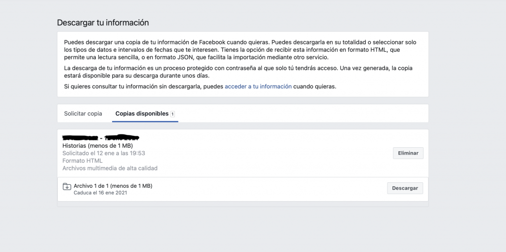 Copias de seguridad disponibles para descargar