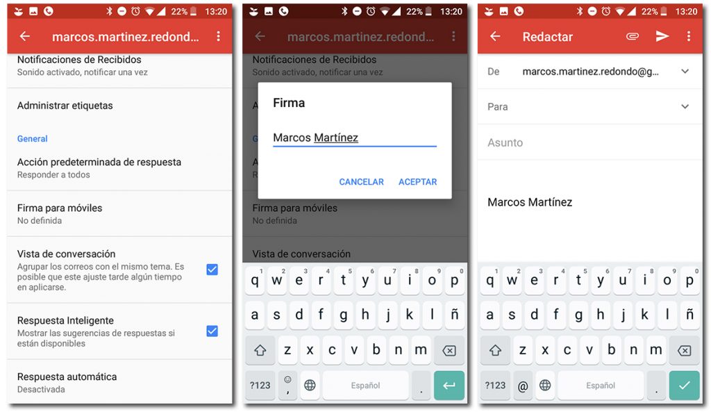 Firmar correo Gmail desde Android