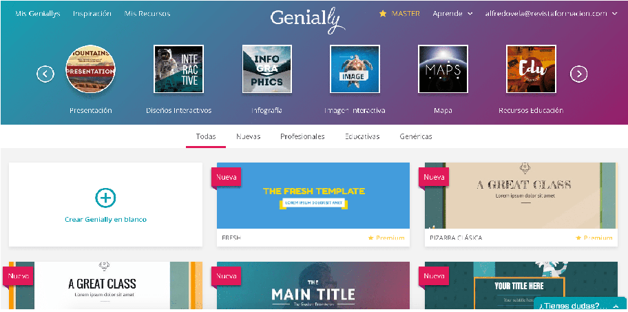 Pre-visualizar las plantillas de Genially