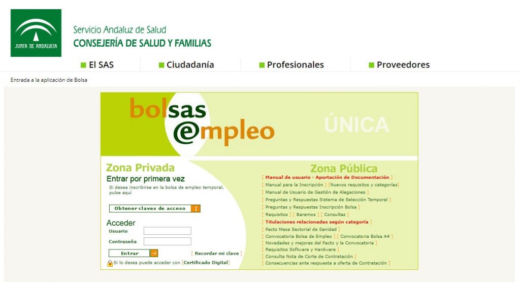 Proceso de inscripcion para la bolsa del SAS