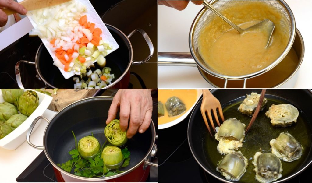 Elaboración de la receta de las alcachofas rebozadas con salsa española